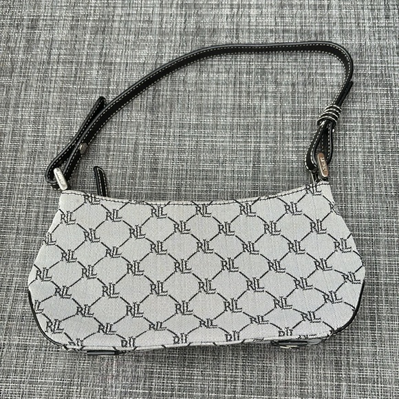 Vintage Y2K Lauren Ralph Lauren Monogram Cotton Canvas Mini Shoulder Bag - Picture 9 of 10